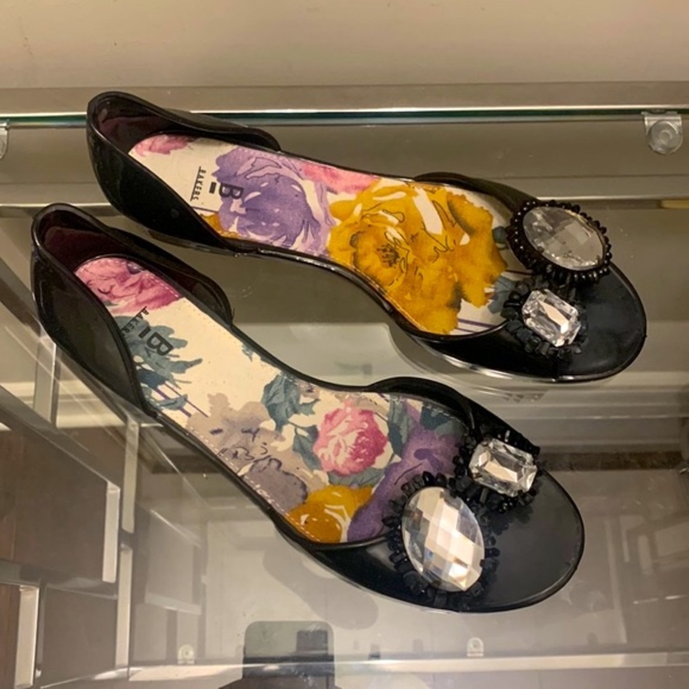 Black Jelly Flats Embellished Rhinestone Gems Sandals Flats